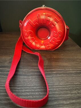 Red 'Life Savers' Round Crossbody Bag with Adjustable Strap